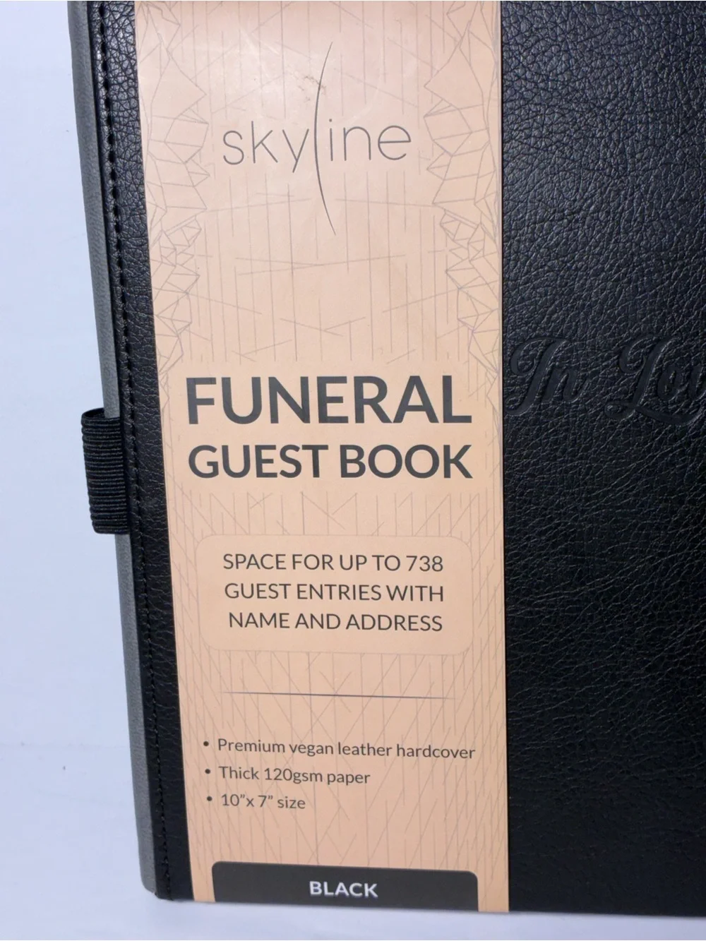 Skyline Funeral Guest Book Black Vegan Leather Hardcover Memorial Register New